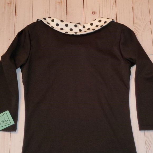 Rock Steady Ladies Black Top w/Polka Dot Collar - M - Picture 5 of 5